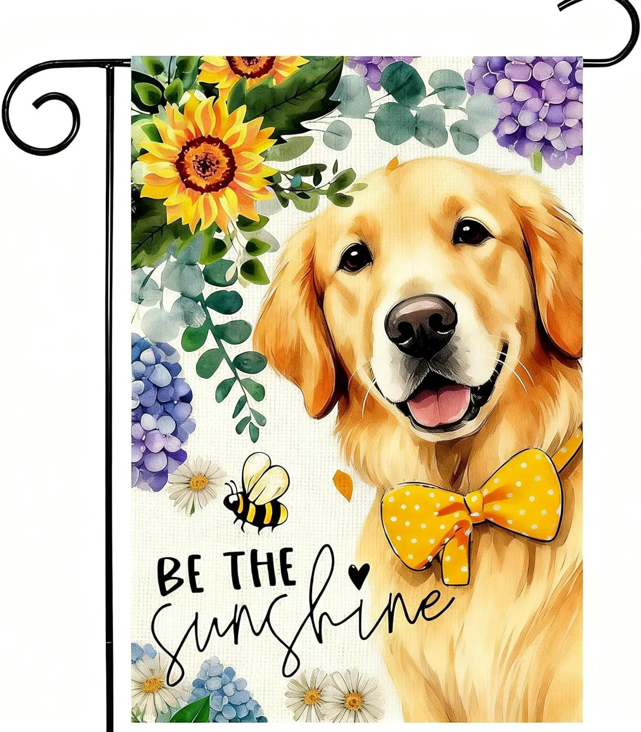 Spring Summer Garden Flag 12x18 Inch, Double Sided Be the Sunshine Golden Retriever with Sunflowers, Linen Yard Flag for Far jjp