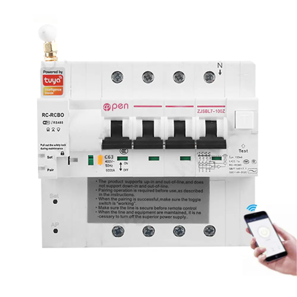 

4P ZJSBL7 Smart Circuit Breaker Energy Monitoring Remote Control RS485 Tuya & Smart Life Leakage Protection Timer RCBO Factory
