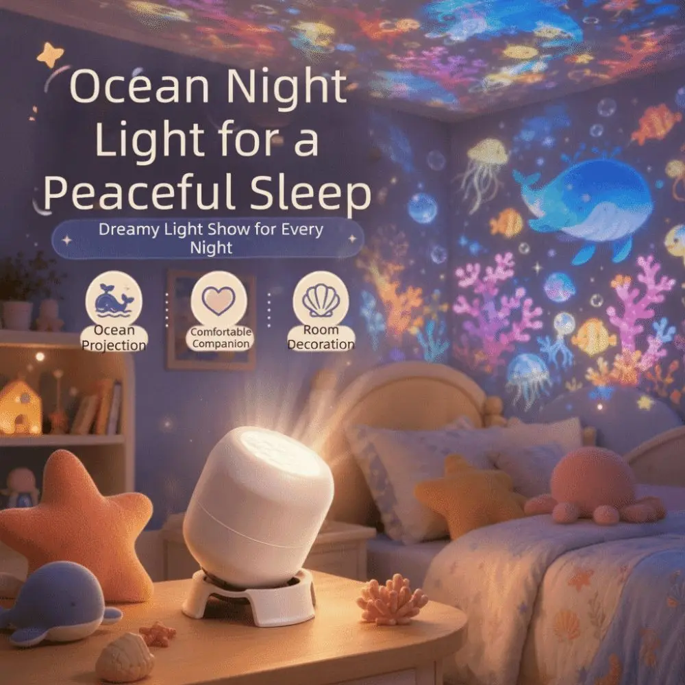 360 Degree Rotating Dreamy Ocean Projector Ocean World Flexible Neck Party Ambient Light Dynamic Projector Ocean-Themed