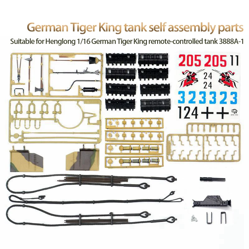 Henglong 3888A Tiger King Tank Plastic Toy Self assembly Kit Sticker Mudguard Rope Decoration Track Joint