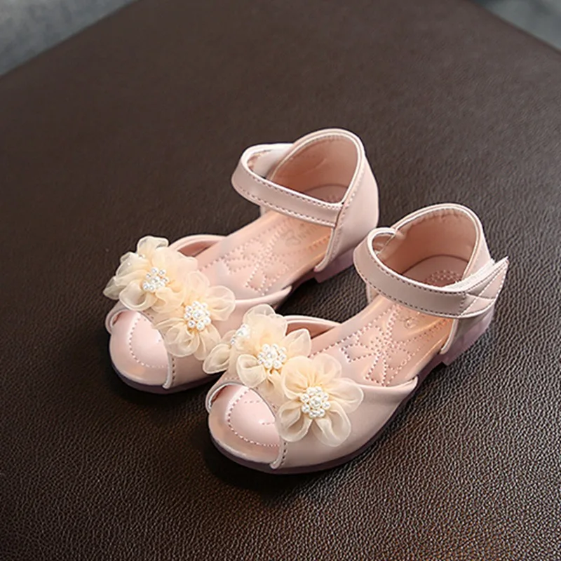 Summer New Children Sandals Pearl Flower Fashion Princess Shoes Newborn Girls Sandal Party Beach Baby Flats Casual Shoes