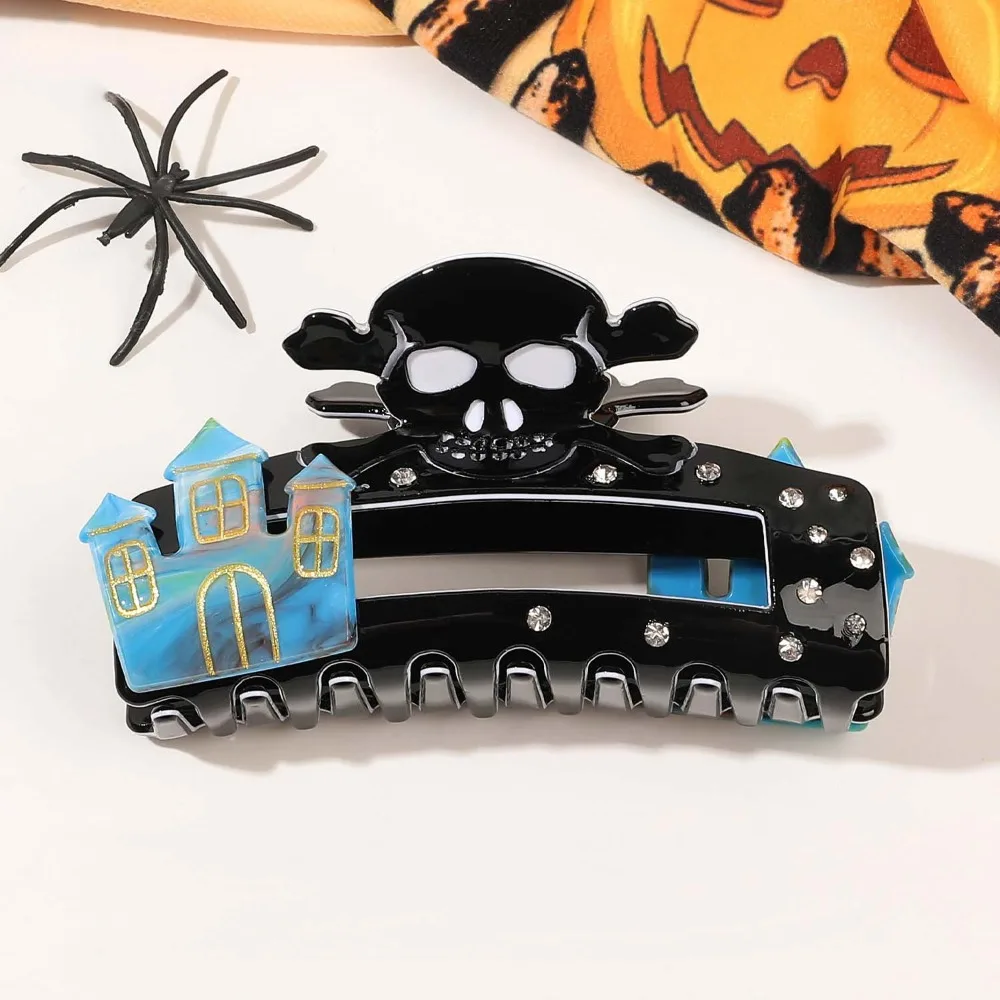 

Acrylic Halloween Shark Clip Gradient Color Contrast Color Skull Shark Clip Castle Bat Acetic Acid Hair Claw Daily