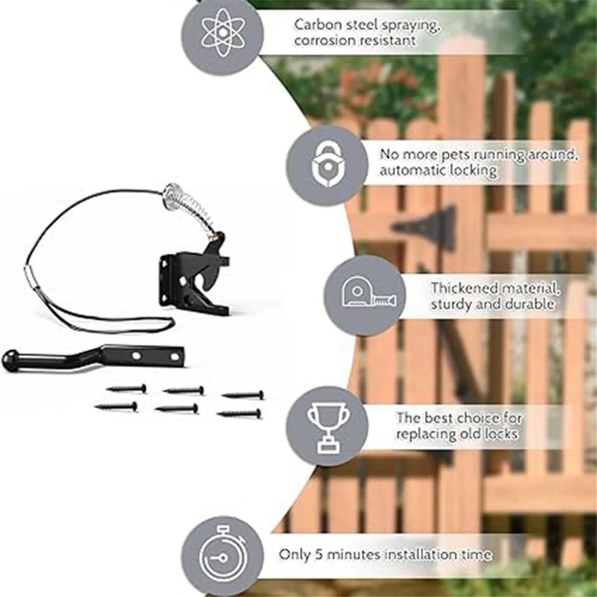 ABDR-3PCS Door Latch with Spring Puller, Fence Door Lock, Fence Lock Small Lock with Rope, Suitable for Fence Gates