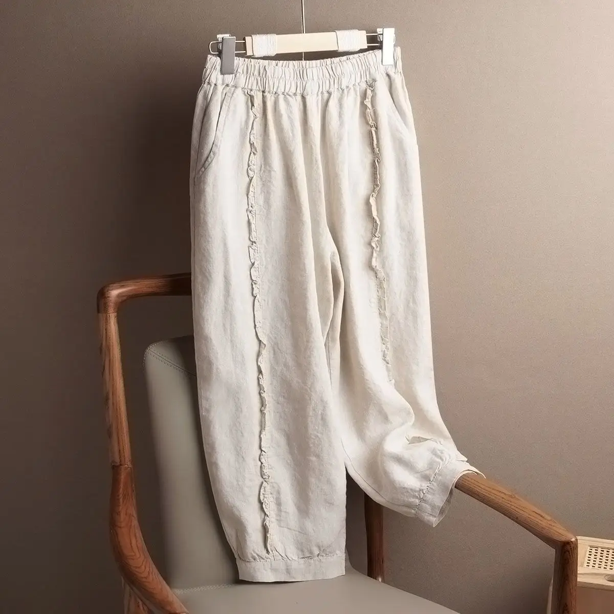 

Linen Wide Leg Pants New Summer Thin Casual Long Pants Women Elastic High Waisted Loose Cotton and Linen Straight Trousers S972