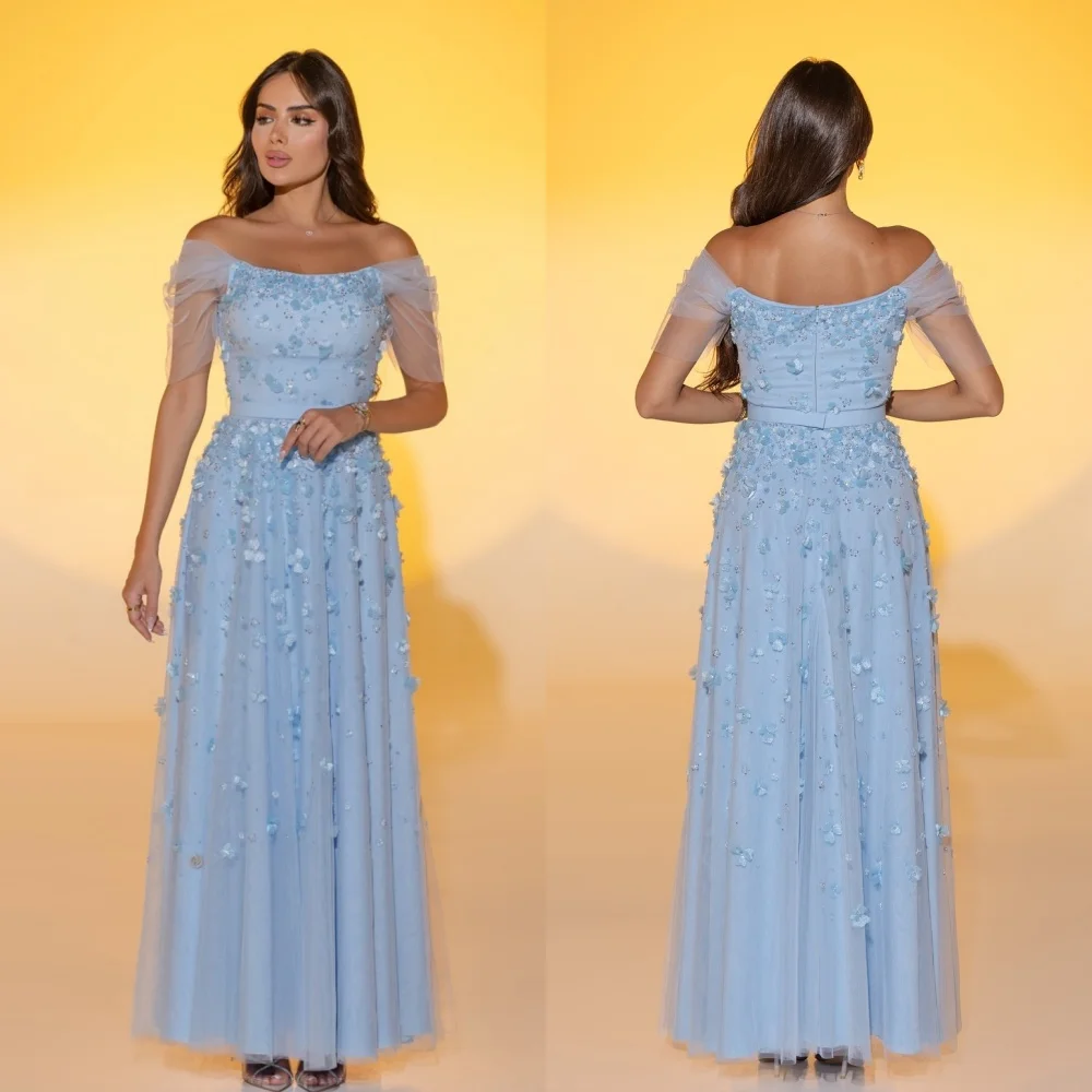 Abito da sera affascinante personalizzato Applique con spalle scoperte Abiti lunghi a trapezio Occasioni su misura Prom Elegante festa di alta qualità