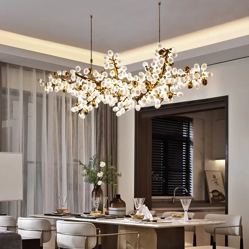Postmodern Luxury White Glass Chandelier Living Room Decoration LED Lighting Long Grape String Hanging Light