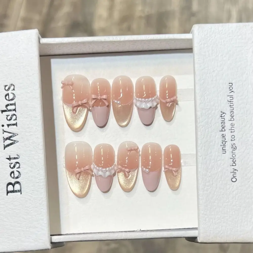 10 pçs novo arco decoração unhas falsas wearable reutilizável gel adesivos de unhas gradiente manicure artesanal