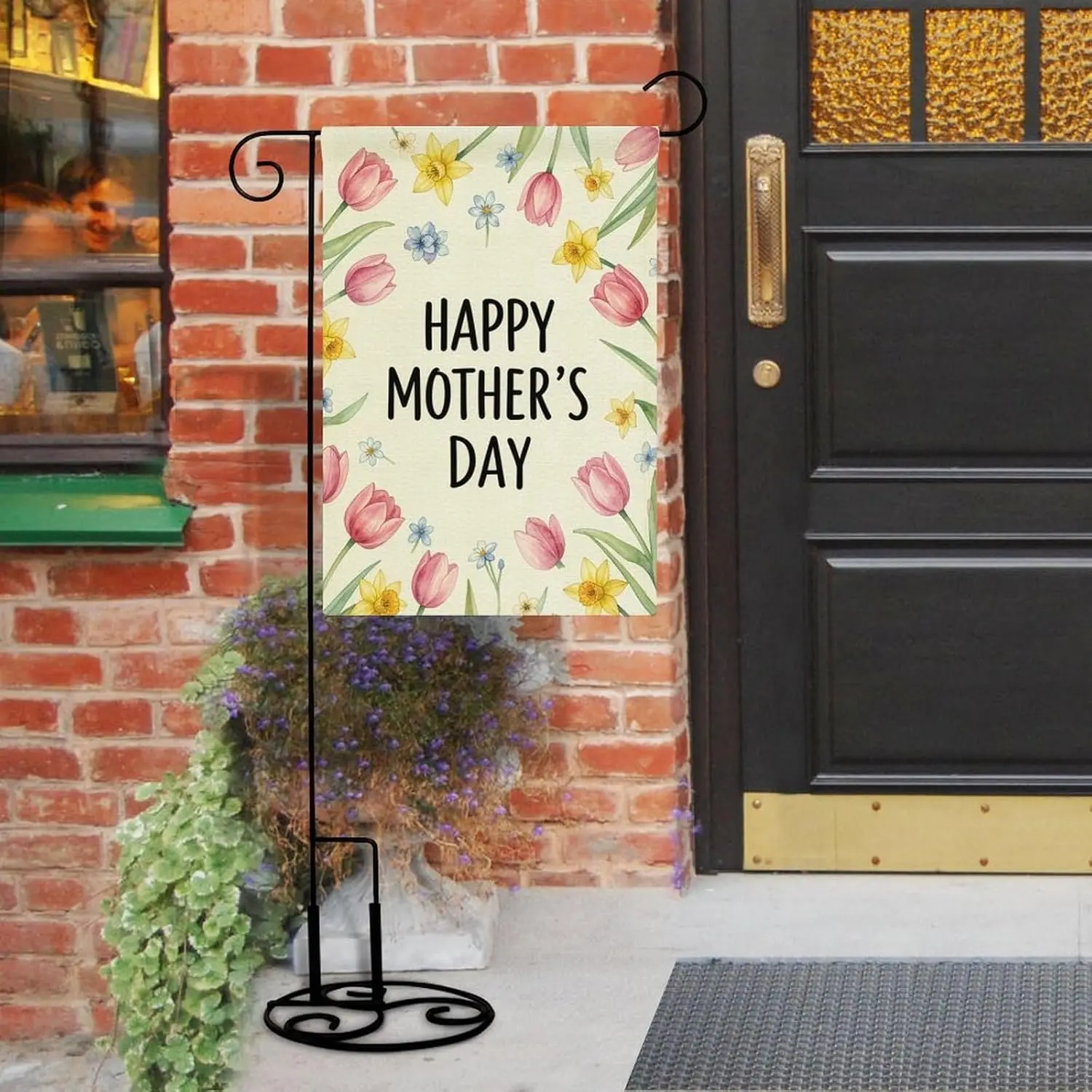 Happy Mother's Day Garden Flag 12x18 Inch Double Sided Burlap Tulip Ornament for Spring Summer Rustic Yard Decor AAS