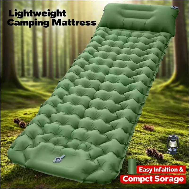 Camping Air Mattress with Built in Pump Ultralight Inflatable Sleeping Pad for Hiking Backpacking Travel Comfort Built-in Pillow