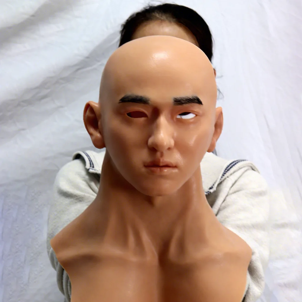 Realistic Man Face Silicone Teenager Male Head Mask  Man Crossdress Cosplay Wedding Party Halloween Tricky Props Headwear Gear