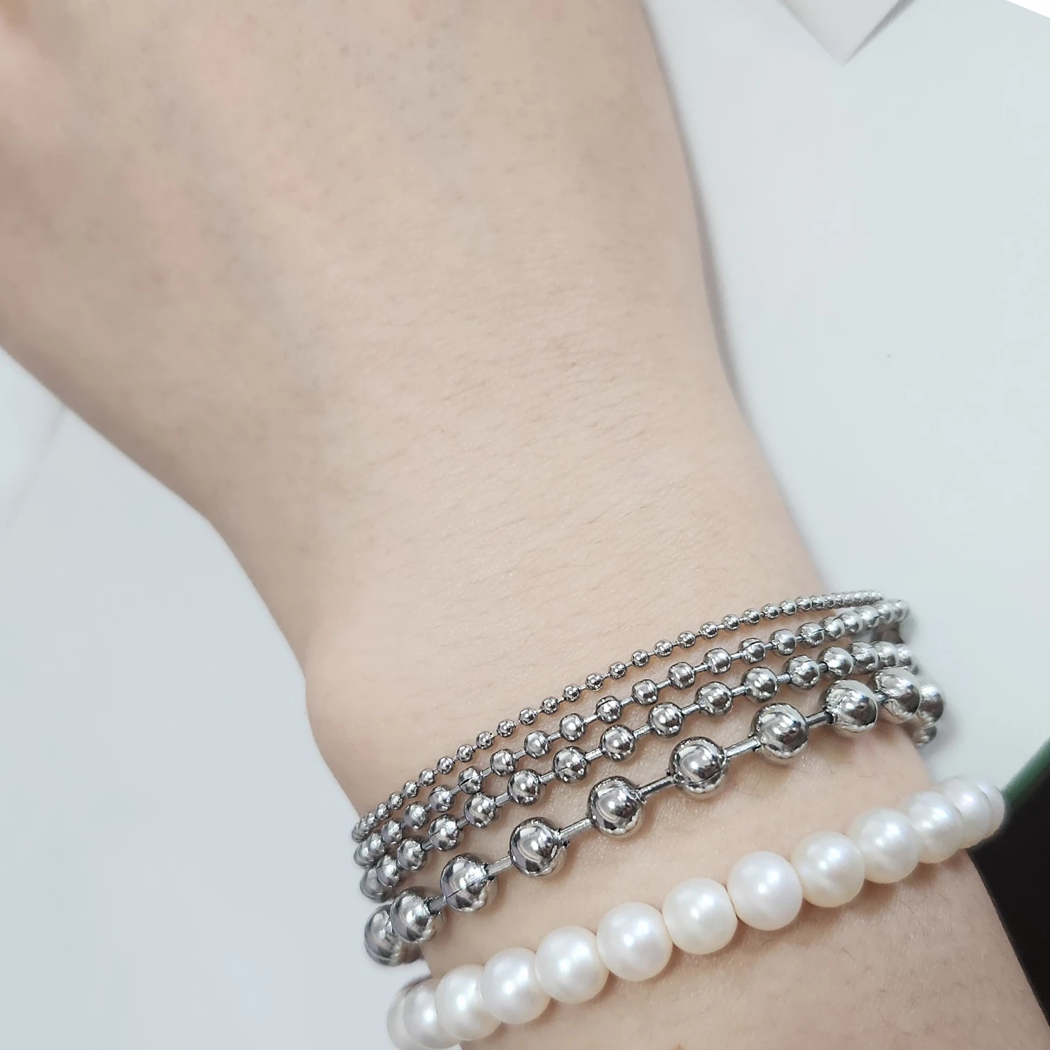 1pc Bulk Price Stainless Steel Silver Color Beads Ball Chain Bracelets widt 1.5/2/3/4.5mm For Women Men Fashion Jewelry Gift