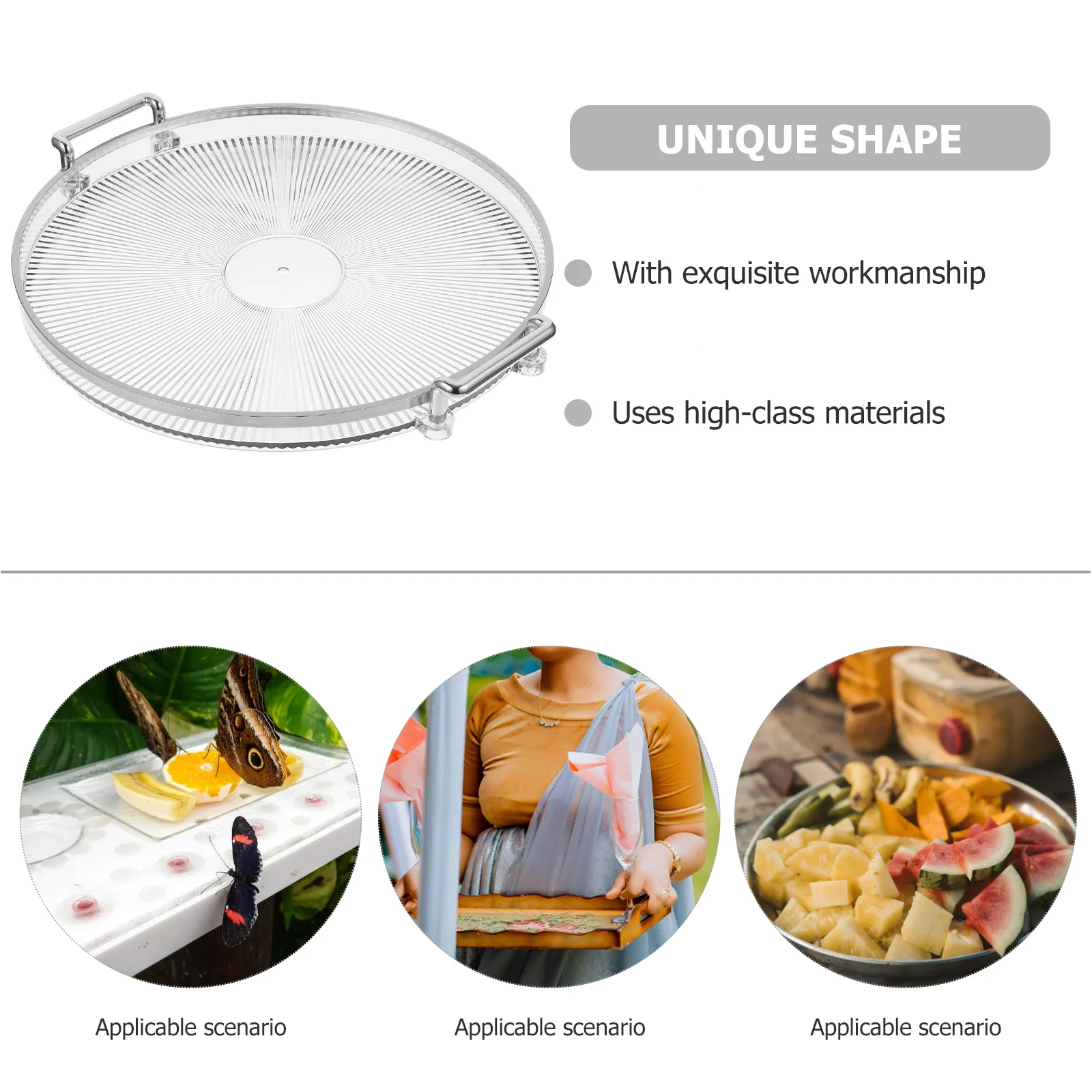 

Round Storage Tray with Handle for Jewelry Food Display Decorative Snack Serving Plate Dry Fruits Platter Tabletop