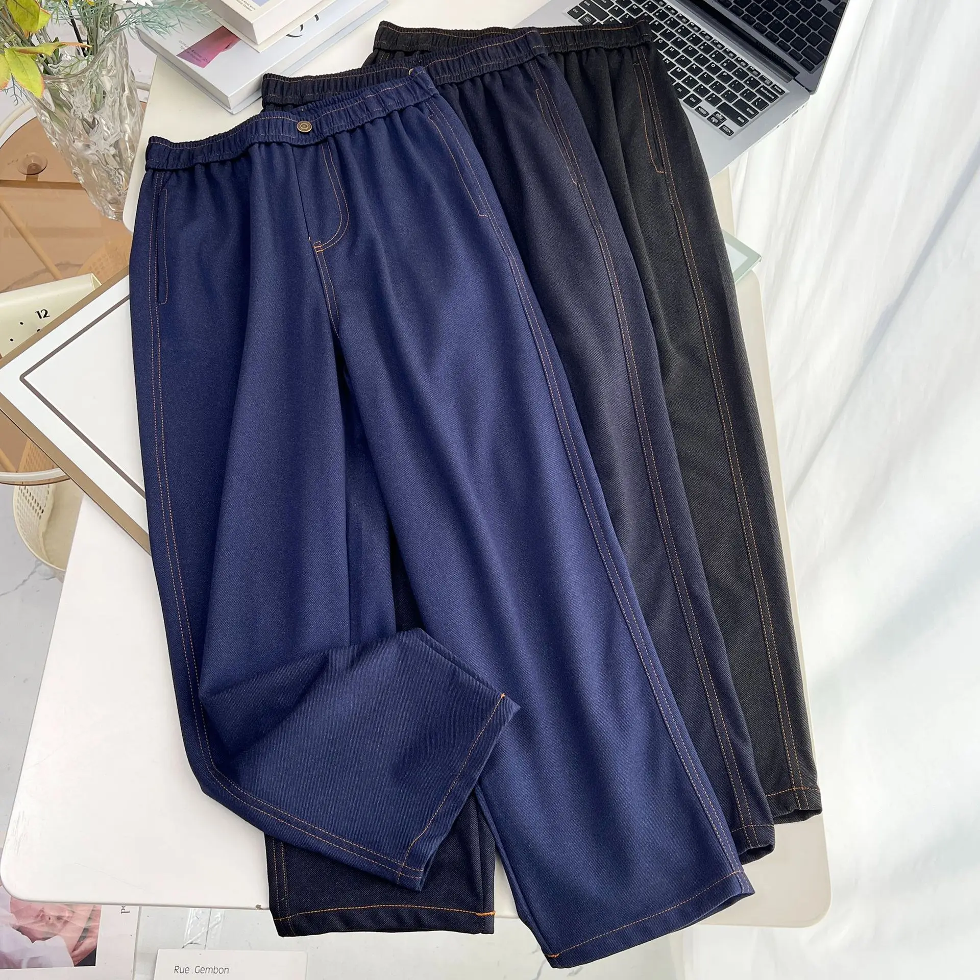 XXXXL moda de talla grande pantalones vaqueros de mujer otoño nuevo estilo Simple cintura elástica un botón Harem pantalones Casual 993