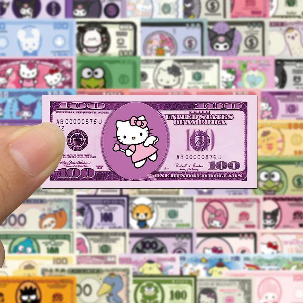 10/30/50pcs Cute Dollar Sanrio Stickers Anime Hello Kitty Kuromi KEROKERO KEROPPI Decoration Decals Kawaii Cartoon Toys Gift