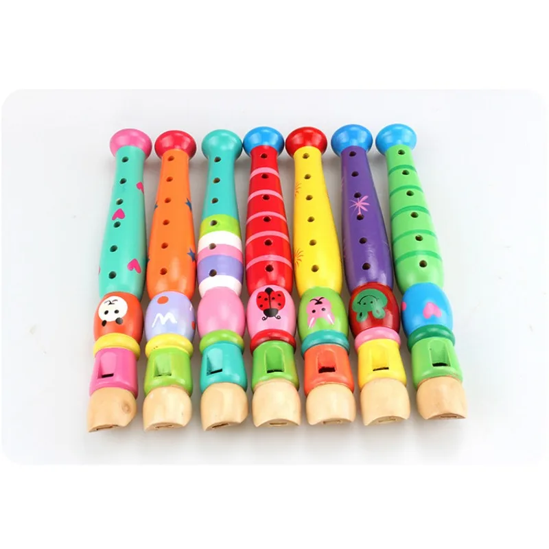 1 PC ไม้การ์ตูนขลุ่ยเด็ก Clarinet 6 หลุม Piccolo ของเล่นเด็กเครื่องดนตรีของเล่น Early Education ตรัสรู้