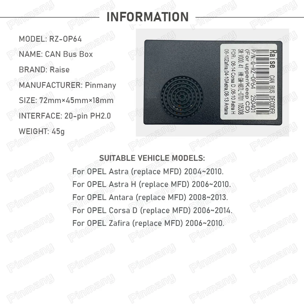 Opel Astra H Zafira için CAN Bus Adaptörü RZ-OP64