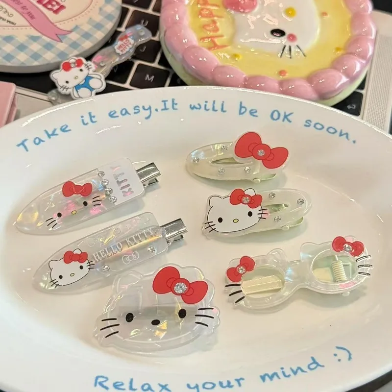 Jepit Rambut Pita Kucing Katie Berhiaskan Rhinestone yang Lucu, Jepit Poni untuk Gadis Manis, Jepit Bebek yang Modis dan Mewah Grosir