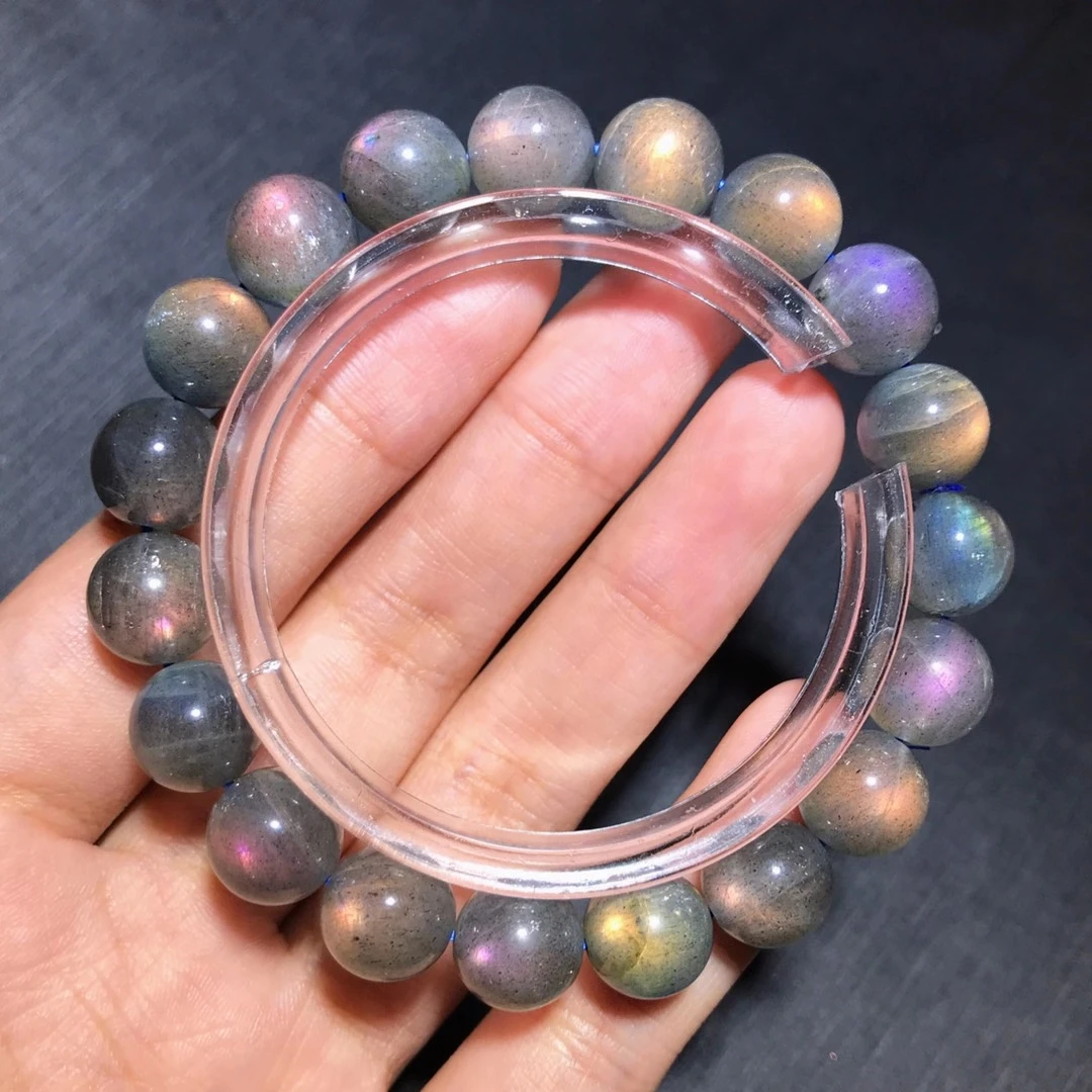 

Natural Purple Labradorite Clear Round Beads Bracelet Labradorite 11mm Women Men Grey Moonstone AAAAAAA