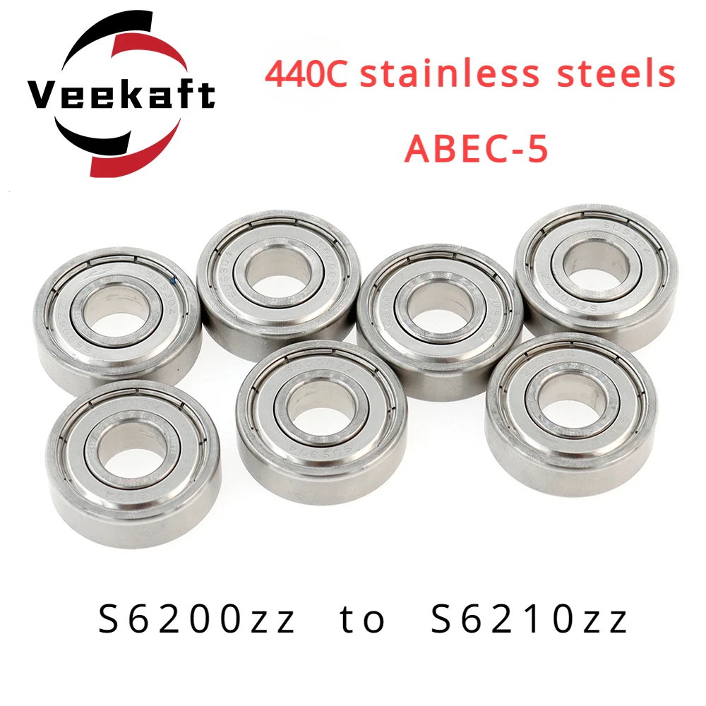 

High Precision Veekaft 440 Stainless Steel Small Deep Groove Ball Bearings S6200zz S6201zz S6202zz to S6210zz 10pcs