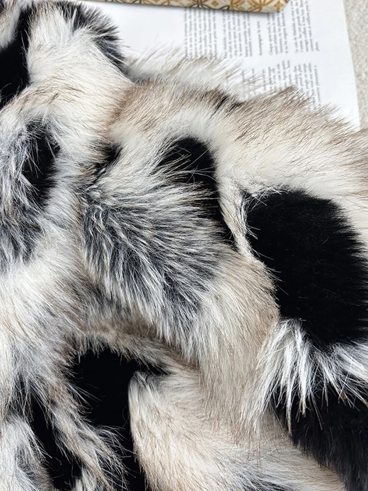 Ladies Leopard Print Faux Fur Jacket Wide Turn Down Collar Fluffy Long Sleeve Short Coats Thick Warm Winter Streetwear Outerwear