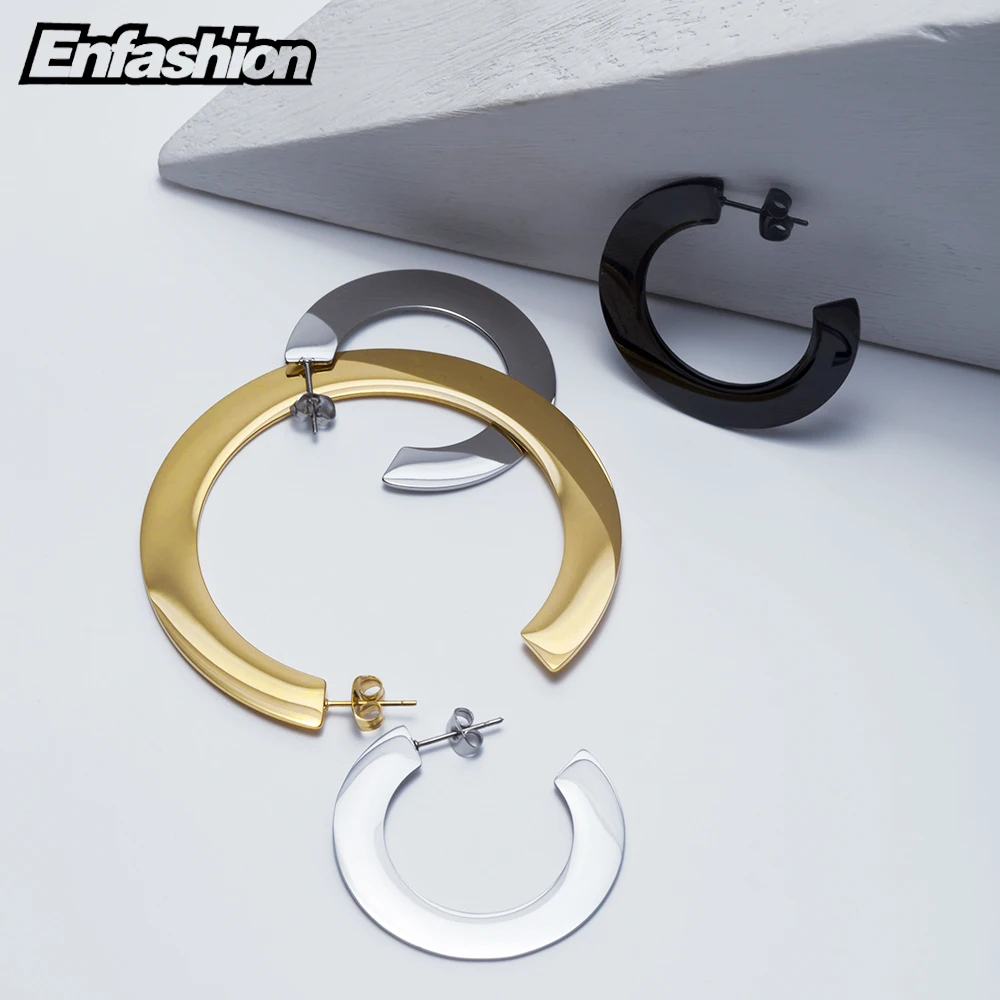 Enfashion Shiny Big Hoop Earrings  Gold color Earings Stainless Steel Circle Earrings For Women Jewelry oorbellen EEF1018