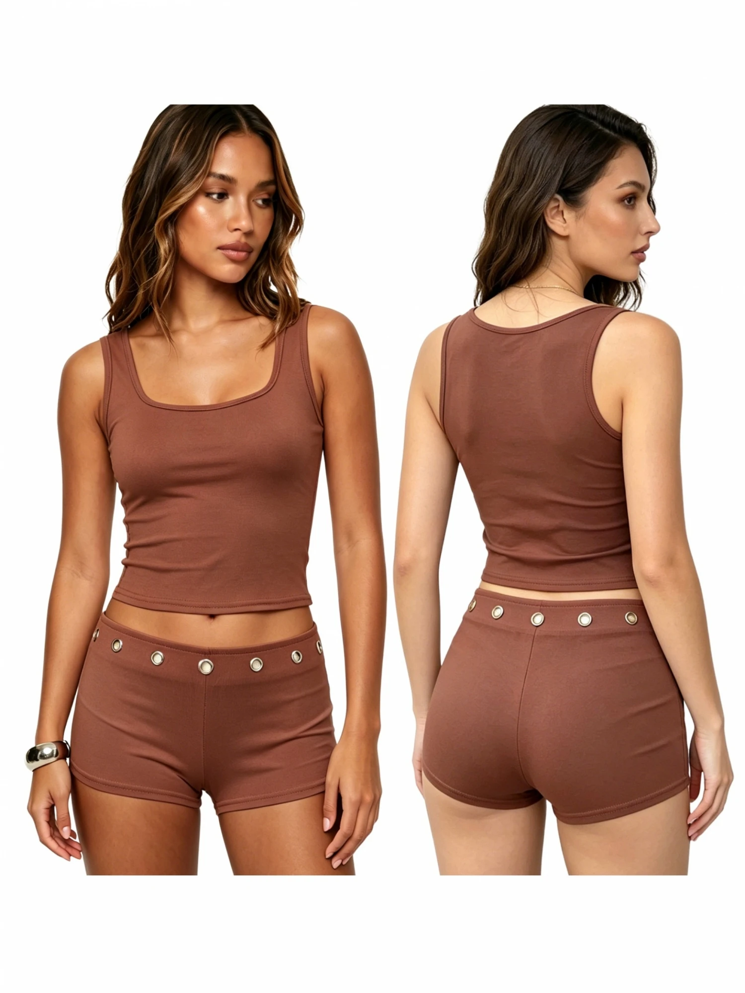 Tops-With Tank Tops With Neck  Grommet With-Grommet-Shorts Grommet Shorts Set Tank  New Women S Summer