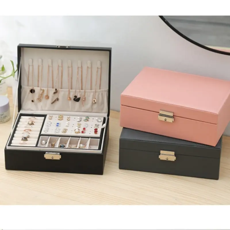 Double Layer Leather Jewelry Box for Men and Women