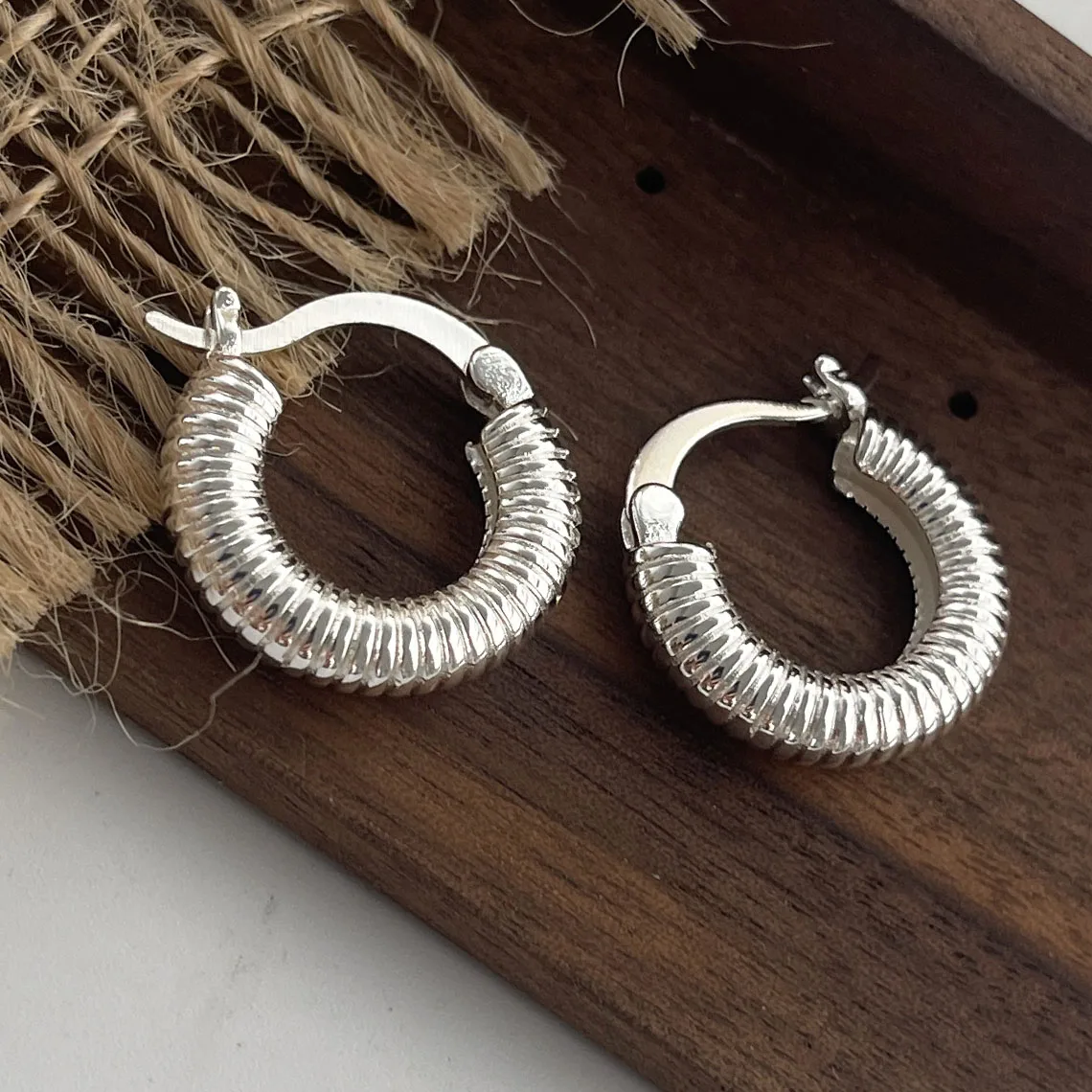 925 Sterling Silver Vintage Earrings For Women Trendy Simple Strip Round Earring Jewelry Prevent Allergy Party Accessories