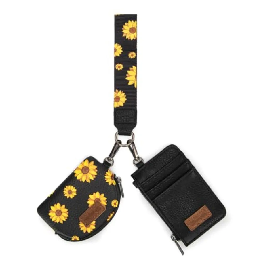 

Wrangler KeyChain Wristlet Wallets for Women Sunflower Floral Dual Pouch Wristlet Western Credit Card Holder Wallet with Zipper