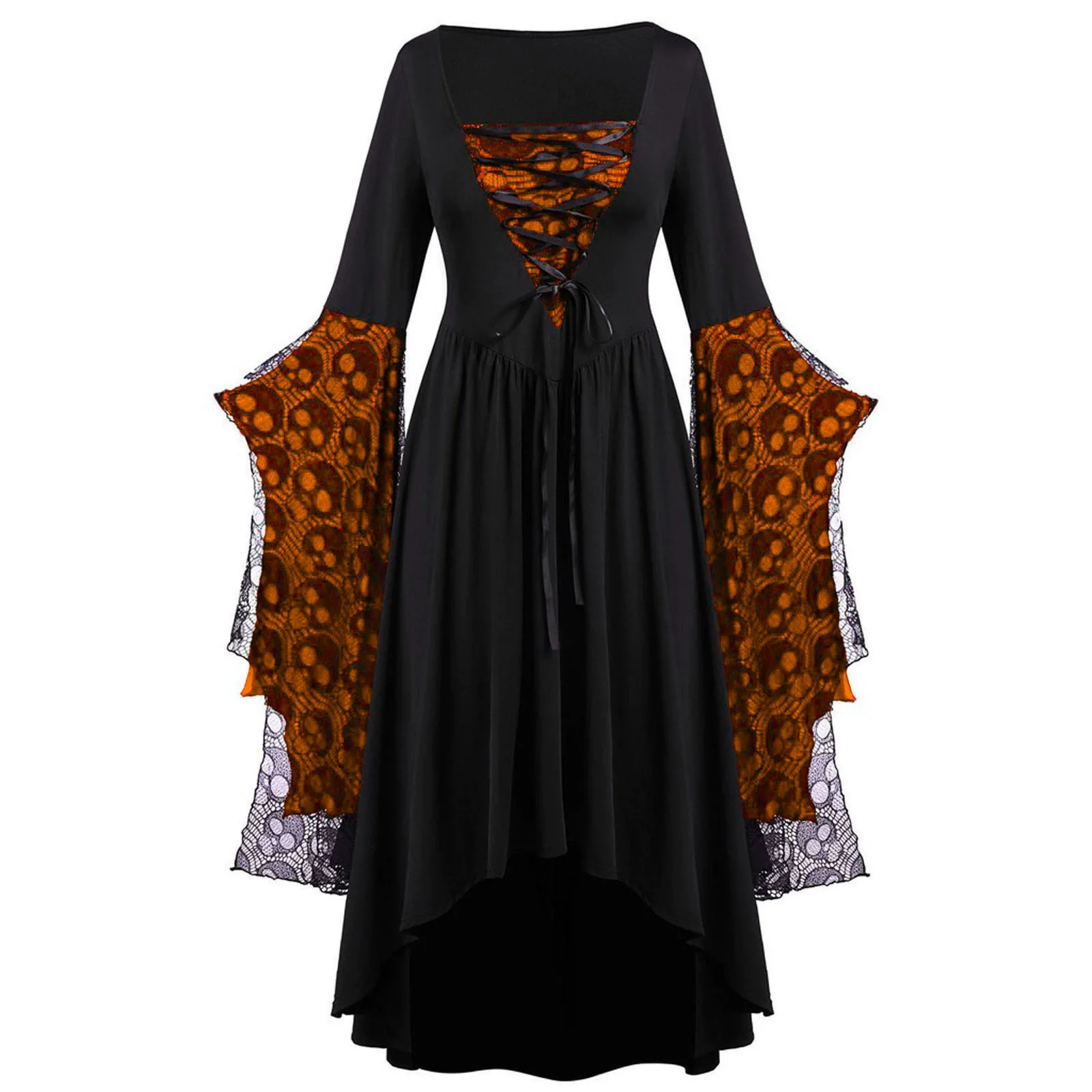 Grande taille 1XL-5XL femmes mode crâne dentelle sangle robe populaire robe de soirée Halloween tempérament rétro Halloween longue robe