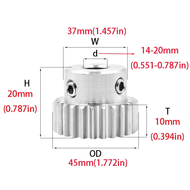 1Pcs 1Mod 43 Tooth Spur Gear  Transmission Convex Gear 14 15 16 17 18 19 20mm Bore Stainless Steel 1M   Pinion Motor Convex Gear