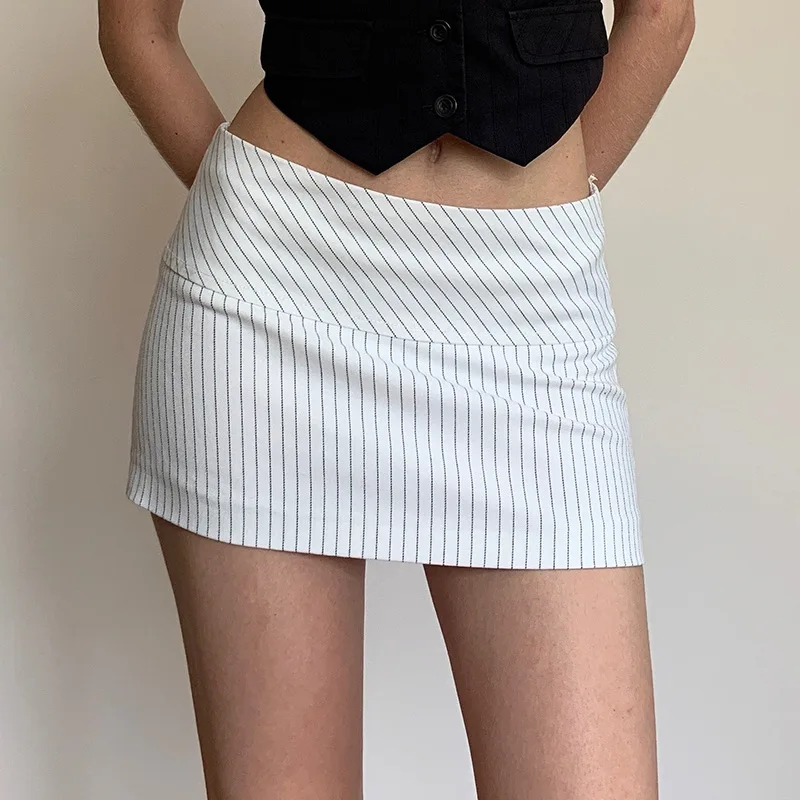 

SKMY Elegant Simple Office Style Black And White Striped Versatile Hip Hugging Skirt Sexy Slimming Mini Skirts Clothes For Women