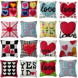 Love Heart DIY Latch Hook Pattern Cushion Pillowcase Crocheting Foamiran Carpet Embroidery Carpet Latch Hook Kit Knitted Pillow