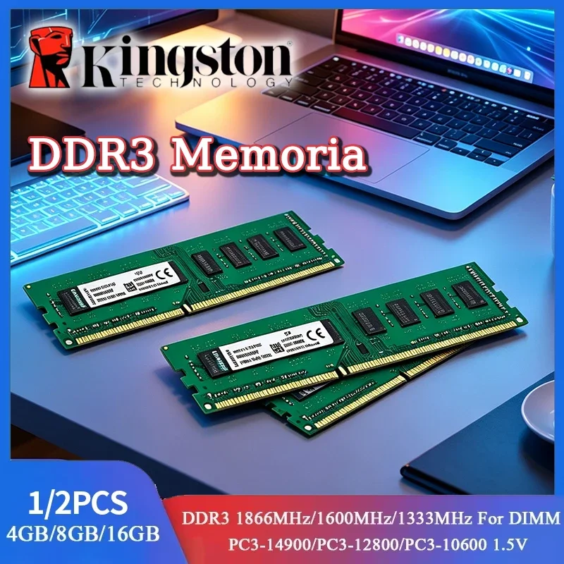 1/2PCS Memoria RAM Kingston DDR3 8GB 4GB 1333 1600MHz 1866MHz PC3-10600 PC3-12800 PC3-14900 para computadora de escritorio Módulo de memoria