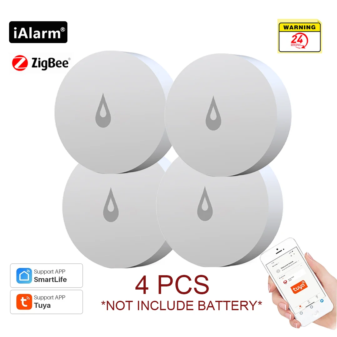 MEIAN-Sensor De Vazamento De Água, Detector De Vazamento De Água De Inundação, Wi-Fi, Aplicativo Zigbee, Suporte De Monitoramento Remoto, Smart Home Security Alarm, 4Pcs