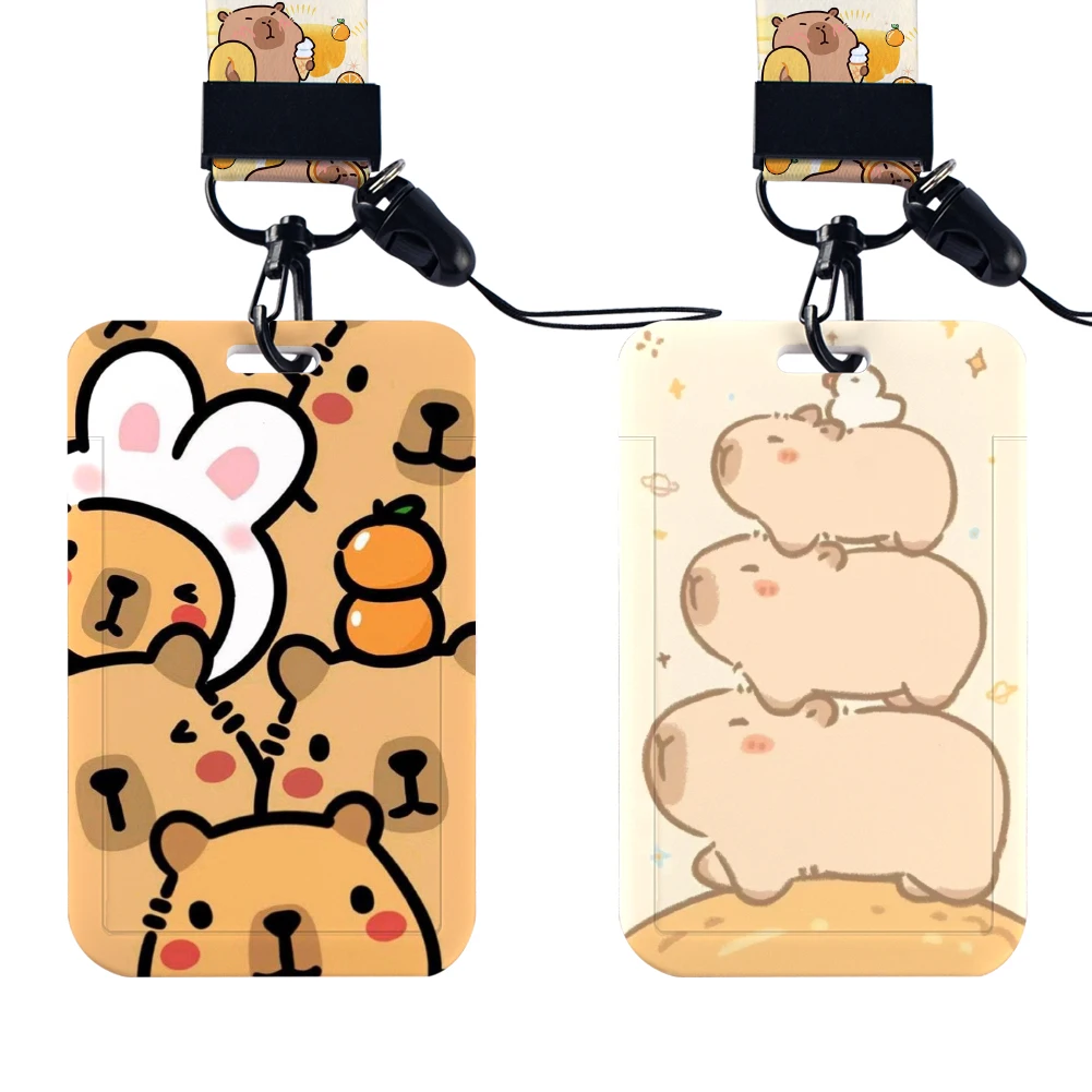 W Cartoon CapybaraCard Holder Neck Strap cordini ID Badge Holder portachiavi Hang Rope portachiavi accessori regali