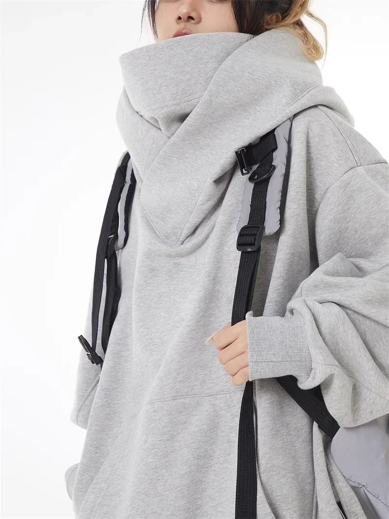 Herren-Kapuzenpullover in einfarbiger Ausführung, im Ninja-Stil, Vintage-Sweatshirt mit Fleece-Futter, japanischer Hip-Hop-Streetwear, Oversize-Modell, große Größe, mit Kapuze. – Detail 8