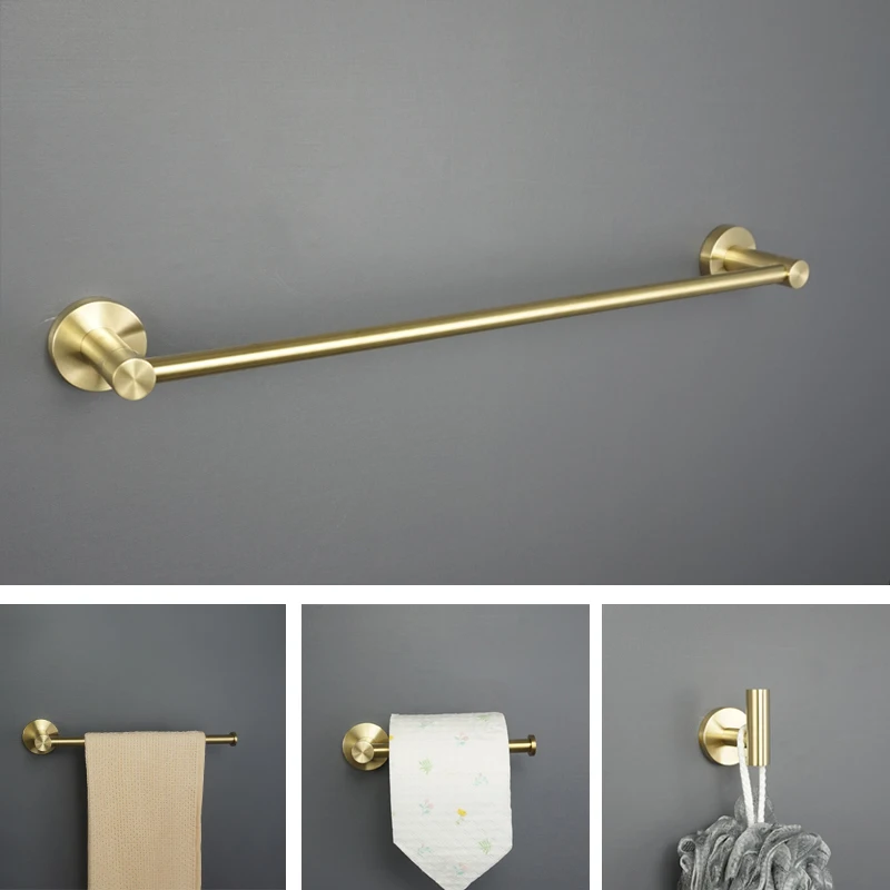 

Brushed Gold Stainless Steel Wall Mounted Hand Towel Bar Hanger Rod Toilet Paper Holder Robe Towel Hook Bathroom Accessories Kit