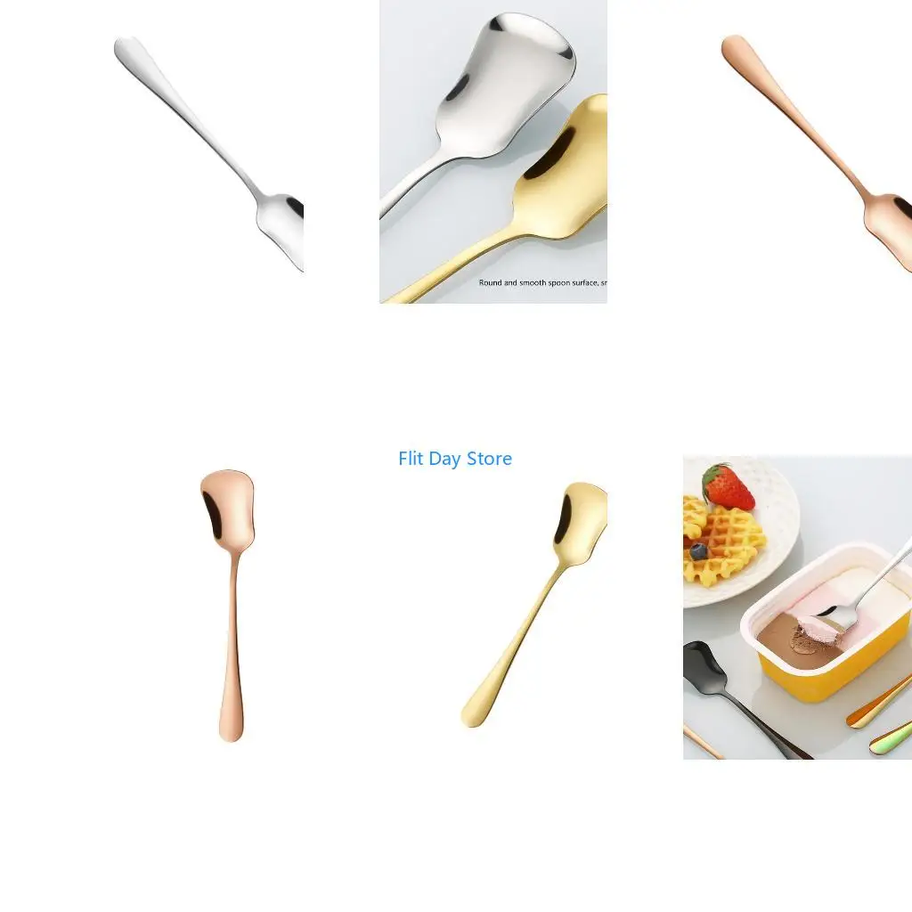 F92C 304 Stainless Steel Spoon With Gourd Head Small Shovel Dessert Spoon For Ice Cream And Hot Drink Coffee Stirring