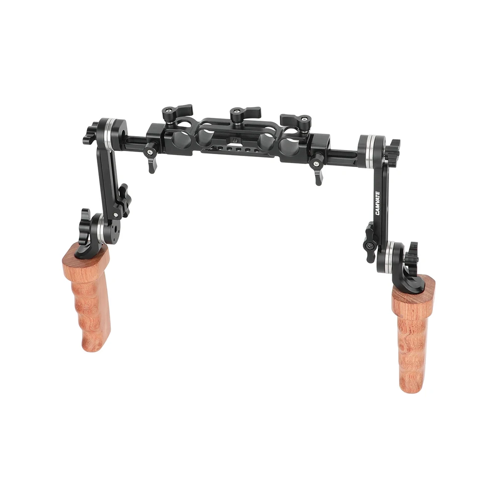 CAMVATE ARRI-Style Rosette Handle Kit with Extension Arm & Railblock Dual Wooden Handgrip for Photo Studio Accessories