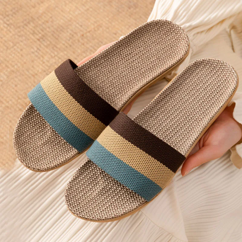 

Модные льняные женские тапочки, сандалии на плоской подошве, домашний цвет, легкая обувь из ЭВА для женщин, повседневные шлепанцы, шлепанцы