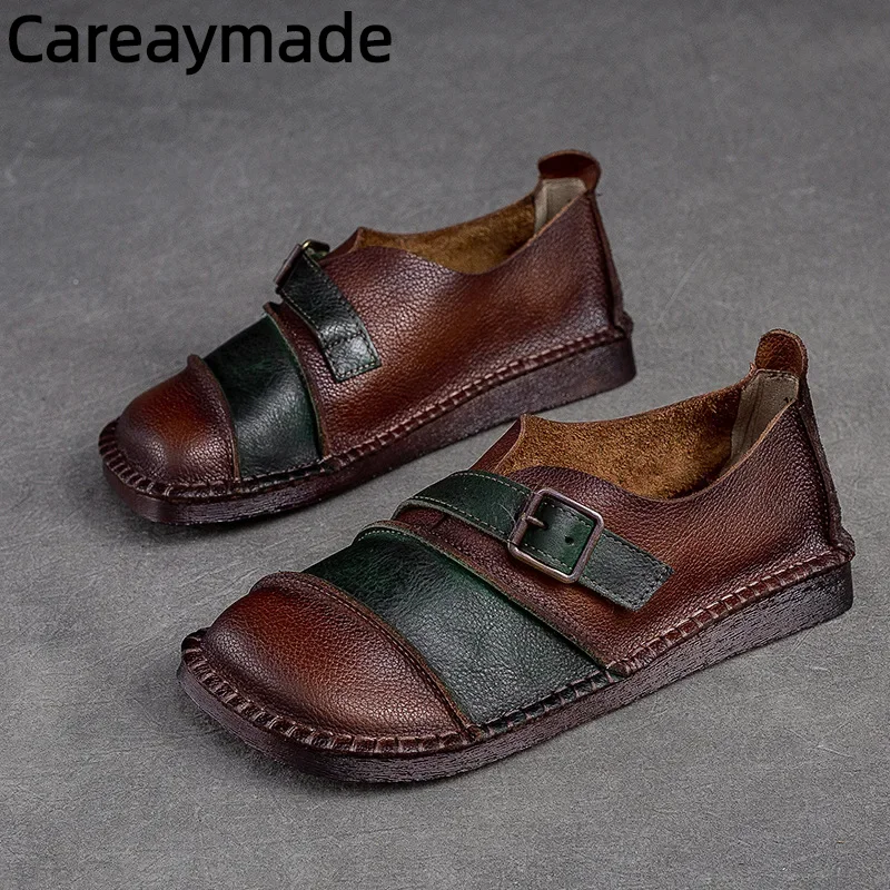 Careaymade-Loafers Handmade Genuine Leather Flats Shoes Moccasins Oxfords Square Toe Soft Sole Elegance Comfy Slip-on Shoes