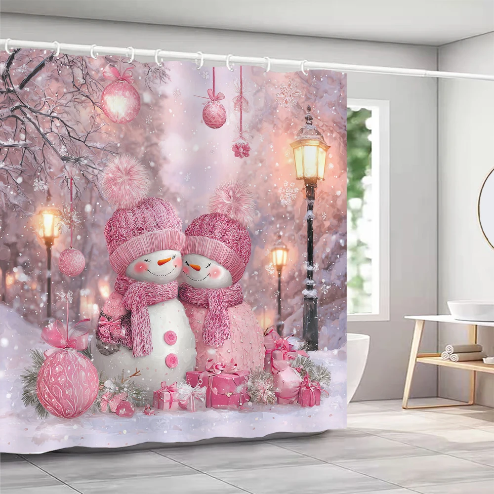

Merry Christmas snowman Shower Curtain, Bathroom Decorative Christmas Shower Curtain, Waterproof Shower Curtain with Hooks