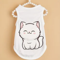 Pet clothes dog cat vest light, breathable and comfortable, white, clothes with prints, simple, generous, fresh and cute, suitab