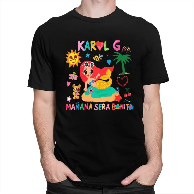 Custom Reggaeton Music Karol G Manana Sera Bonito Tshirts for Men Short Sleeves T Shirt Cool T-shirts Slim Fit 100% Cotton Tees