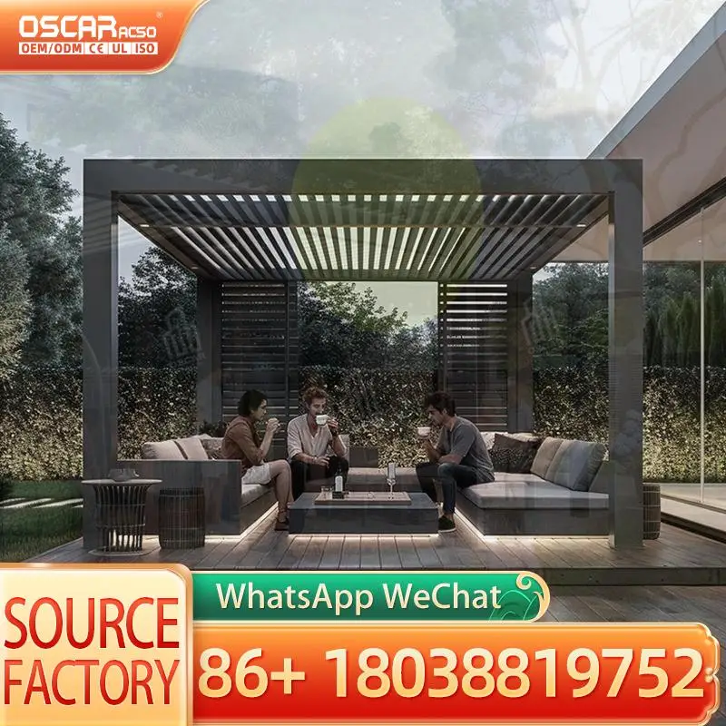Outdoor Aluminum Louvered Garden Canopy Awning & Gazebo 4X4 4X6 4X8 Sizes Customizable Bioclimatic for Backyard Patio Poolside p