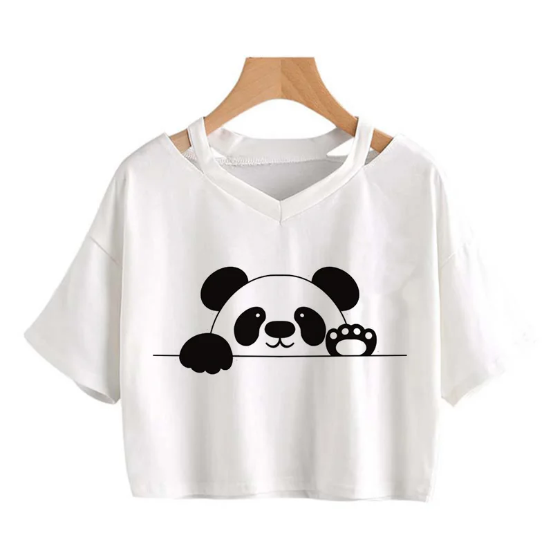 90er Kawaii Panda Grafik Crop Tops Niedliches Koreanisches T-Shirt für Frauen und Mädchen Lustiges T-Shirt Cartoon Harajuku Y2k Tee Tshirt Damen