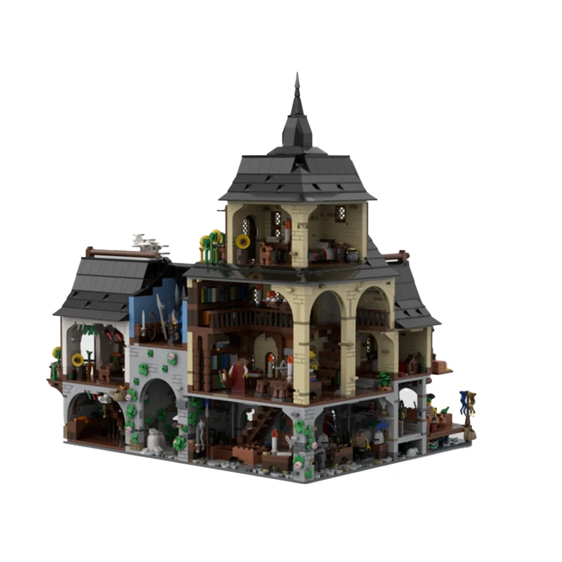 Street View Series Medieval Town Centre Building Block MOC-134085 Collection Experts High Difficulty Puzzle Brick Toy for Gifts