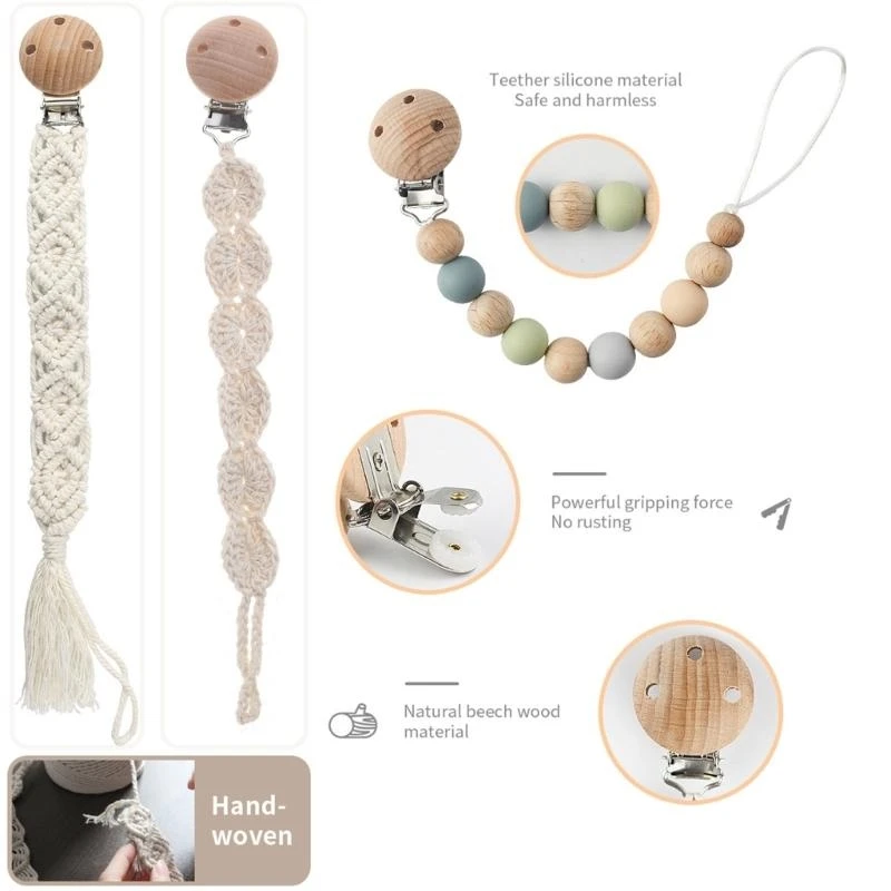 J15U المنسوجة يدويا الكروشيه الطفل عضاضة كليب غير قطرة سيليكون هوة كليب هدية الوليد #2