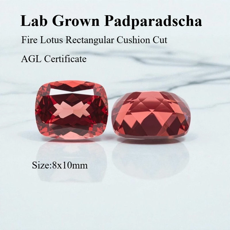 Top Quality Lab Grown Padparadscha Fire Lotus Rectangular Cushion Cut VVS1 DIY Charms Ring Necklace Earrings Main Materials Ce
